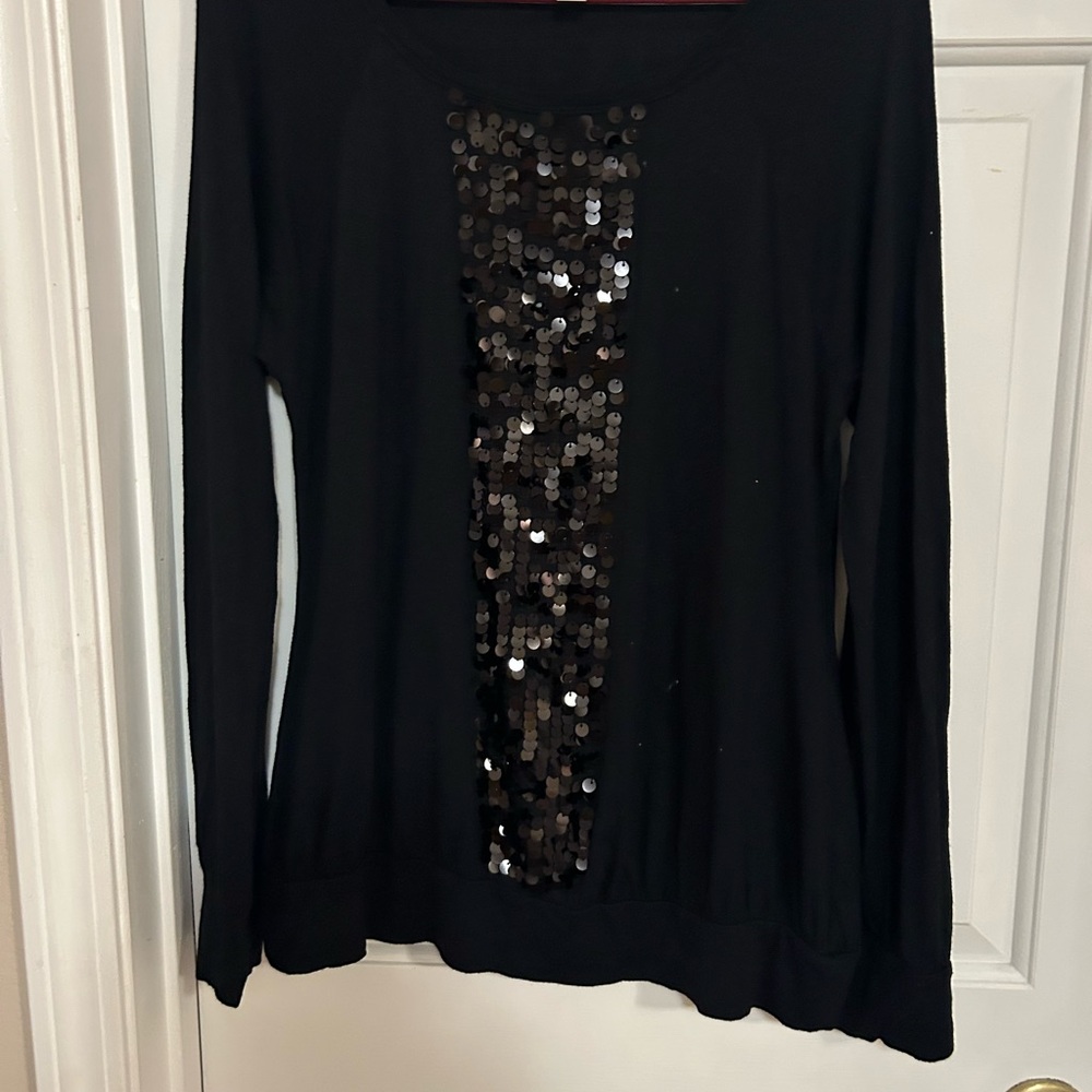 Black Sequin Long Sleeve Top